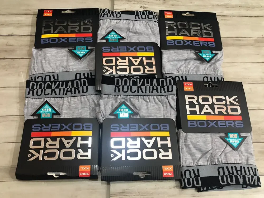 Rock Hard Boxer Trunks Mens Large Gray Briefs Black Cotton 6 Pack Underwear A2
